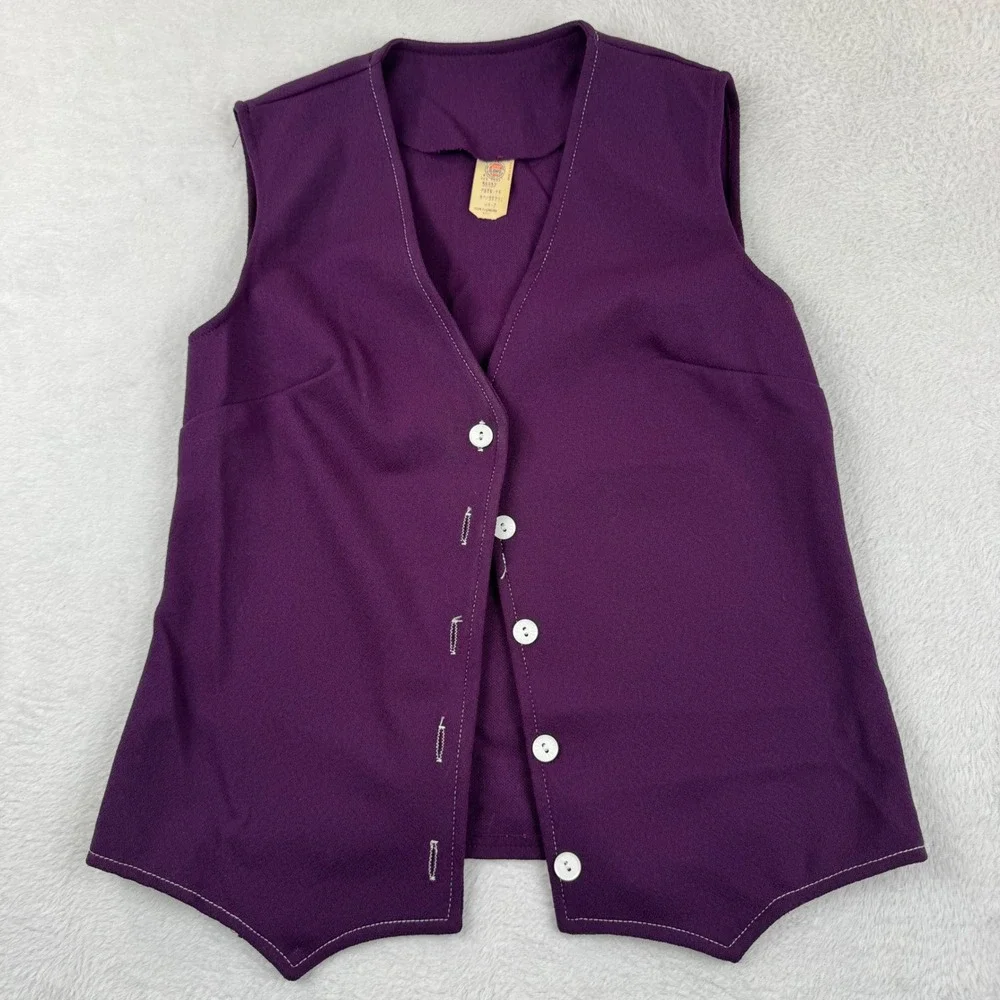 VINTAGE Lady Blair Cardigan Vest Set Womens 7 Purple 70s ILGWU Contrast Stitch